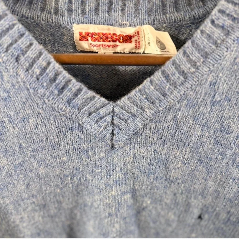VTG Men’s McGregor Blue V-Neck Wool Sweater Size Large